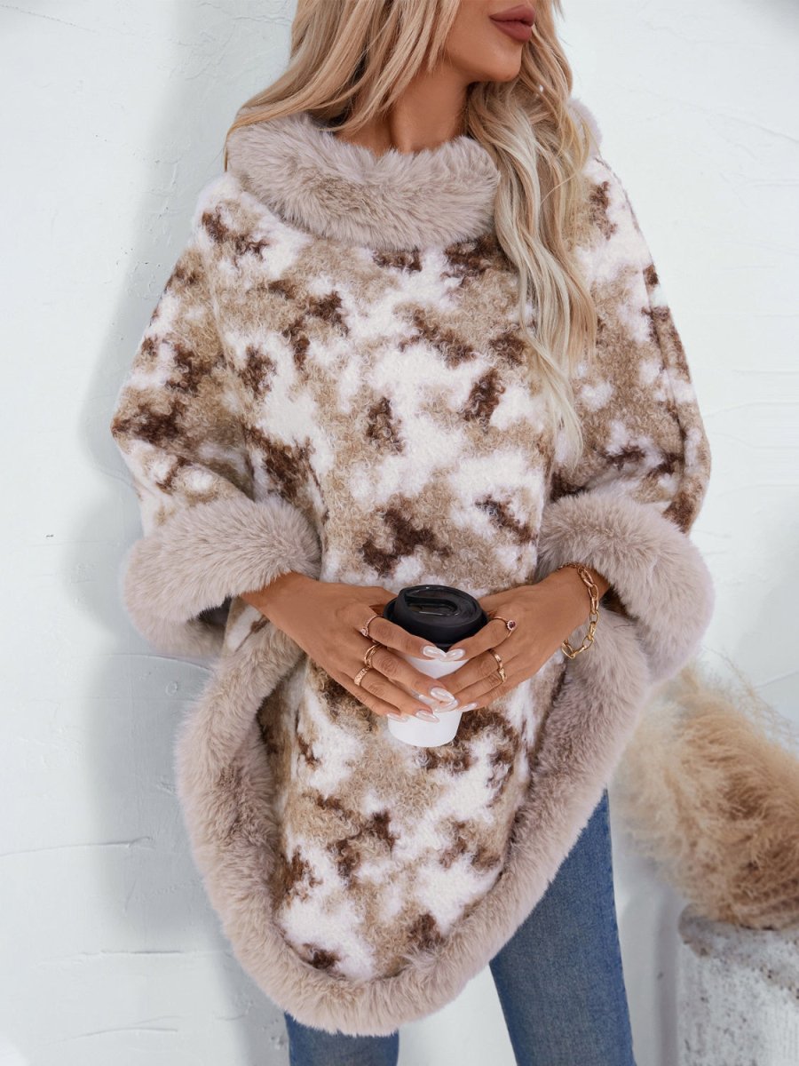 Furry Contrast Three - Quarter Poncho - S. M. & Co.