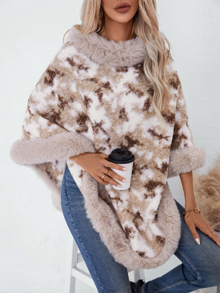 Furry Contrast Three - Quarter Poncho - S. M. & Co.