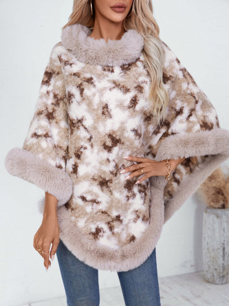 Furry Contrast Three - Quarter Poncho - S. M. & Co.