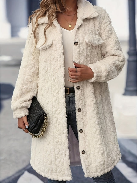 Fuzzy Button Up Long Sleeve Longline Coat - S. M. & Co.