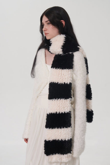 Fuzzy Contrast Striped Scarf - S. M. & Co.