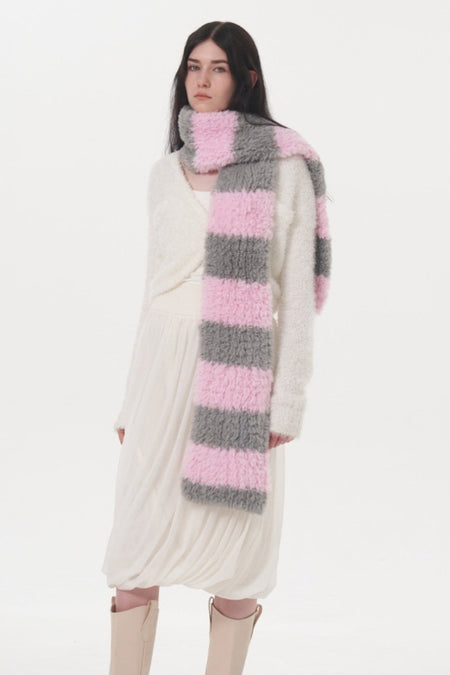 Fuzzy Contrast Striped Scarf - S. M. & Co.