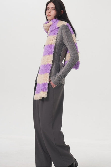 Fuzzy Contrast Striped Scarf - S. M. & Co.