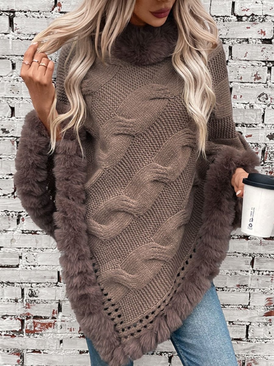 Fuzzy Hem Cable - Knit Poncho - S. M. & Co.