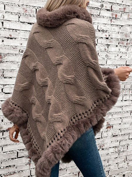 Fuzzy Hem Cable - Knit Poncho - S. M. & Co.