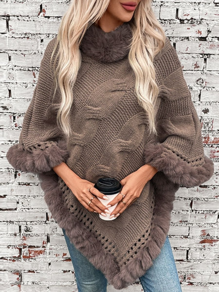 Fuzzy Hem Cable - Knit Poncho - S. M. & Co.