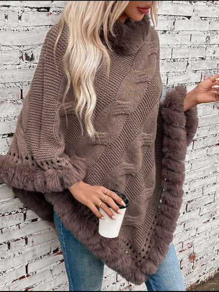 Fuzzy Hem Cable - Knit Poncho - S. M. & Co.