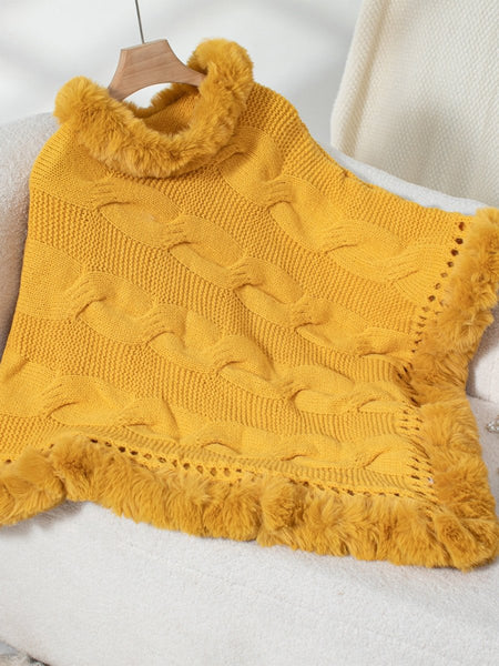 Fuzzy Hem Cable - Knit Poncho - S. M. & Co.