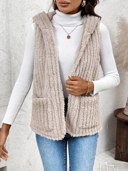 Fuzzy Hooded Vest with Pockets - S. M. & Co.