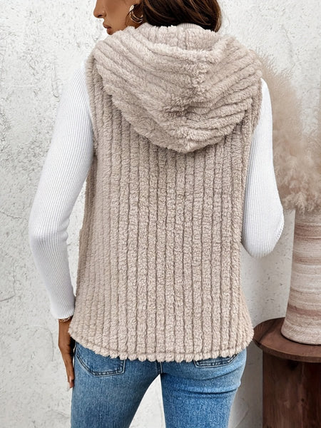 Fuzzy Hooded Vest with Pockets - S. M. & Co.