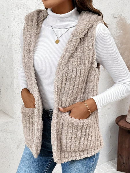 Fuzzy Hooded Vest with Pockets - S. M. & Co.