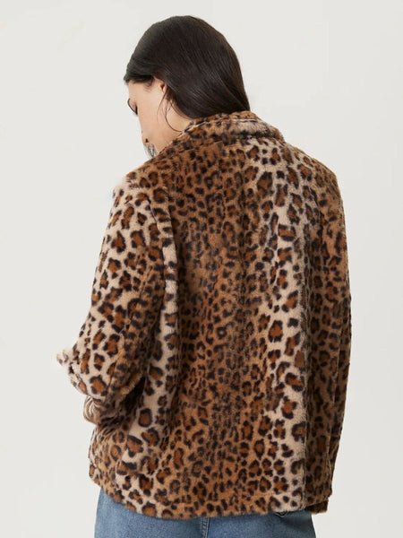 Fuzzy Leopard Collared Neck Jacket - S. M. & Co.