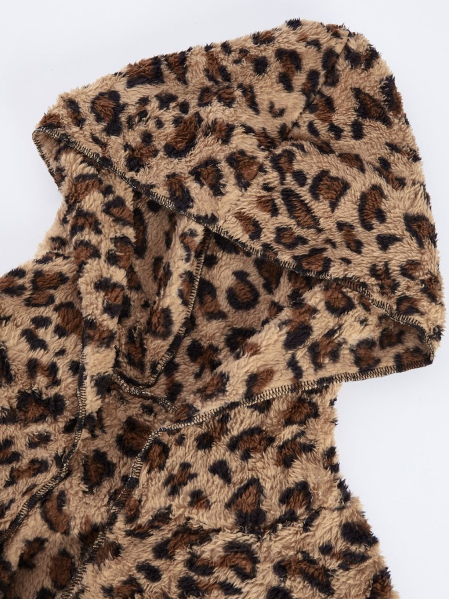 Fuzzy Leopard Long Sleeve Hooded Jacket - S. M. & Co.