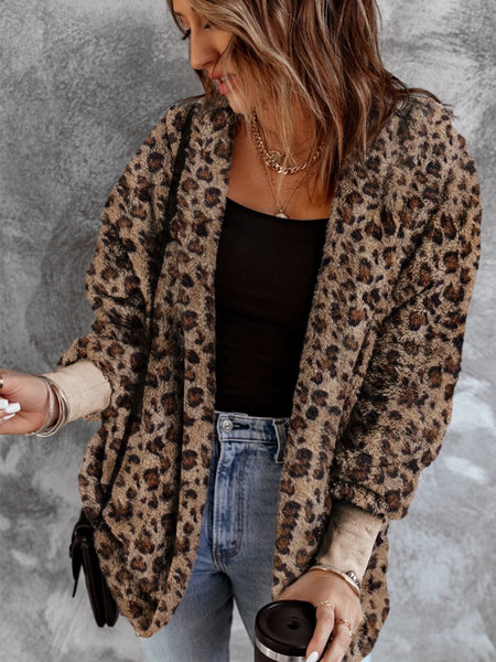 Fuzzy Leopard Long Sleeve Hooded Jacket - S. M. & Co.