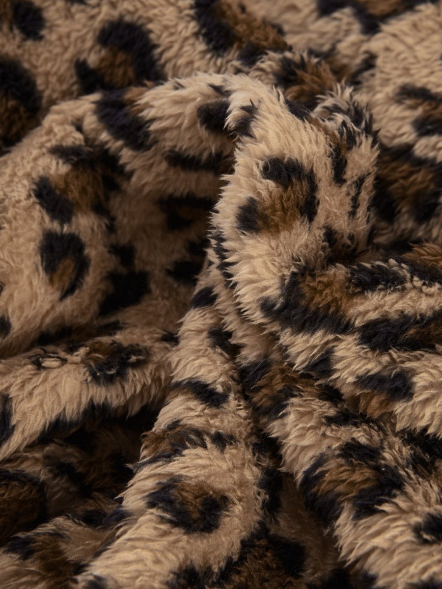 Fuzzy Leopard Long Sleeve Hooded Jacket - S. M. & Co.