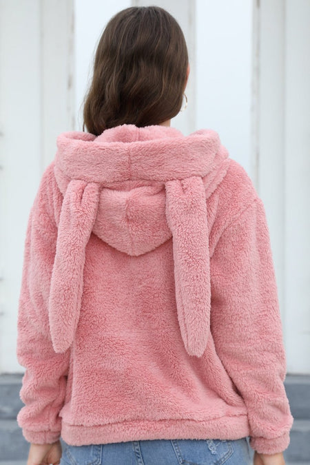 Fuzzy Long Sleeve Hoodie with Ears - S. M. & Co.