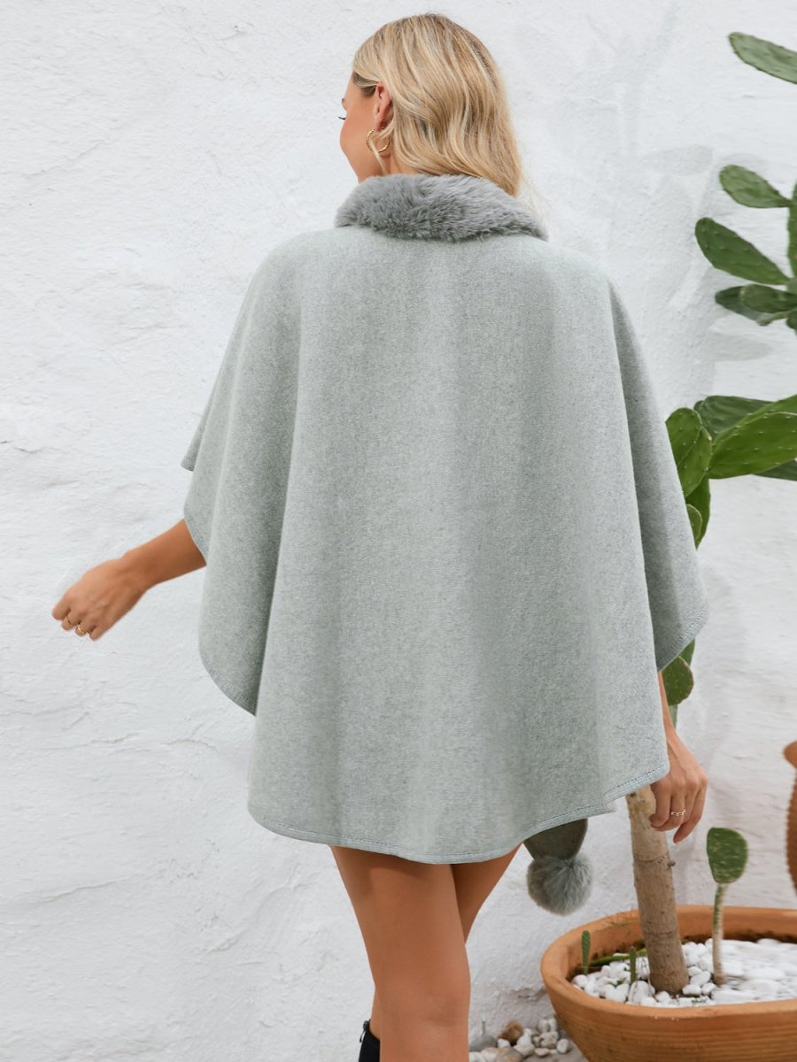 Fuzzy Trim Open Front Poncho - S. M. & Co.