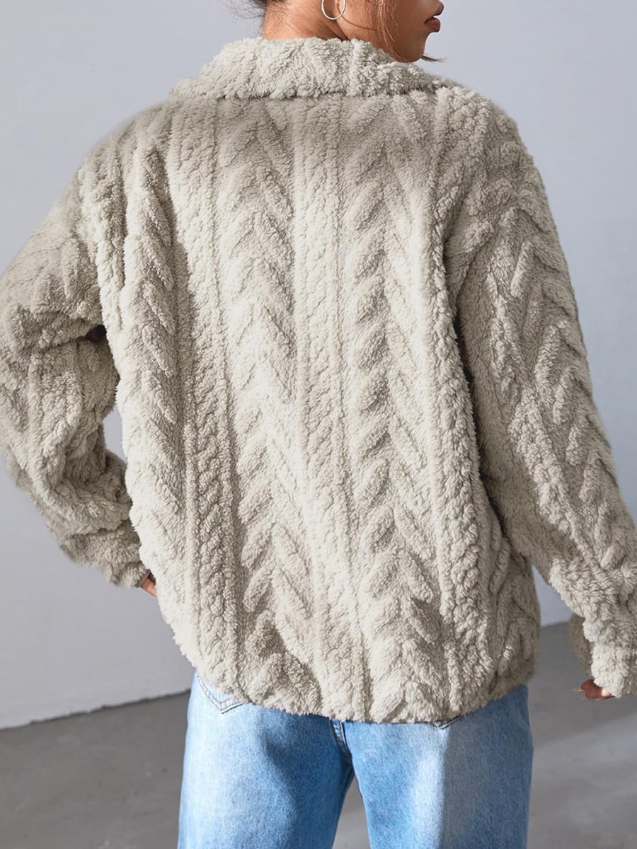 Fuzzy Zip Up Long Sleeve Jacket - S. M. & Co.