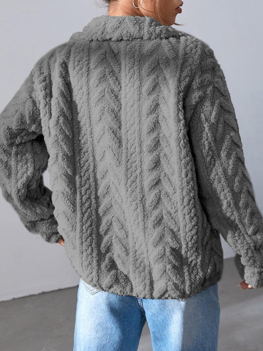 Fuzzy Zip Up Long Sleeve Jacket - S. M. & Co.