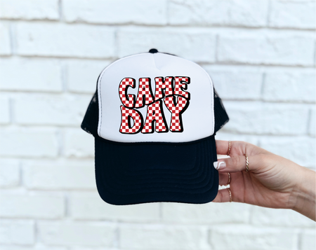 Game Day Spirit DTF Printed Black & White Trucker Hat - S. M. & Co. Shirts & Tops