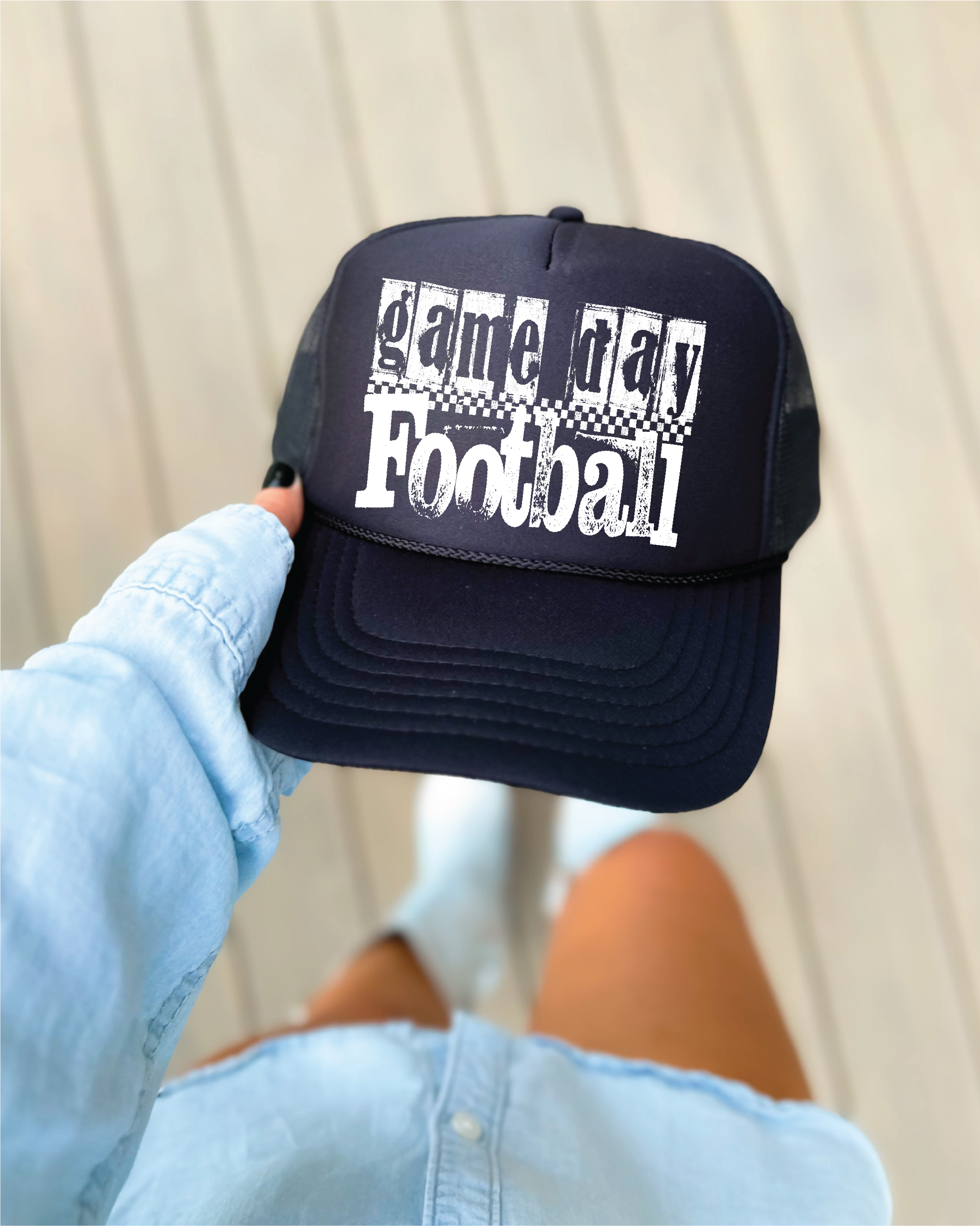Game Day Football DTF Printed Black Trucker Hat