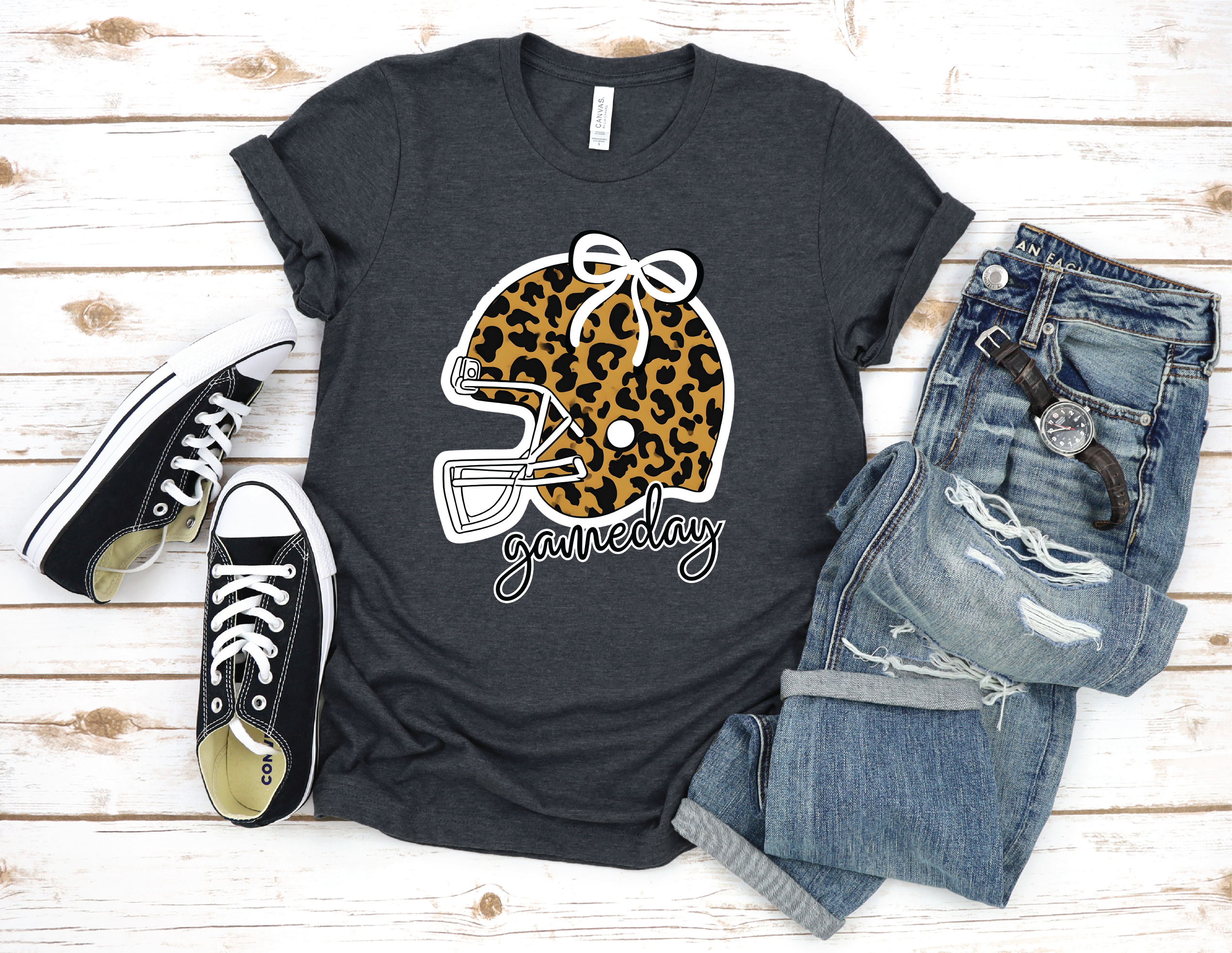 Game Day Leopard Helmet Football Graphic T-Shirt