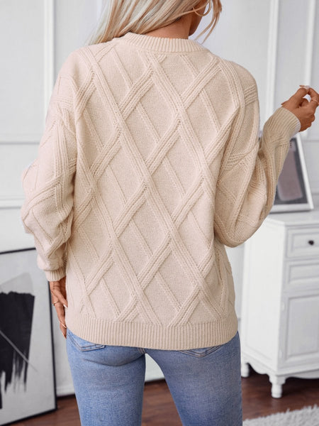 Geometric Round Neck Long Sleeve Sweater - S. M. & Co.