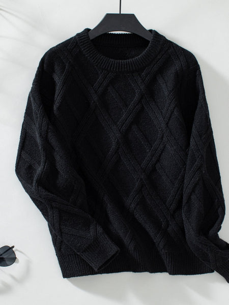 Geometric Round Neck Long Sleeve Sweater - S. M. & Co.