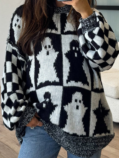 Ghost Dropped Shoulder Long Sleeve Sweater - S. M. & Co.