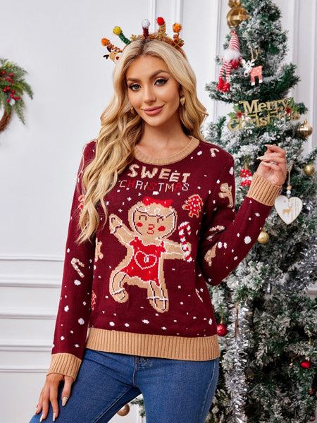 Gingerbread Round Neck Long Sleeve Sweater - S. M. & Co.