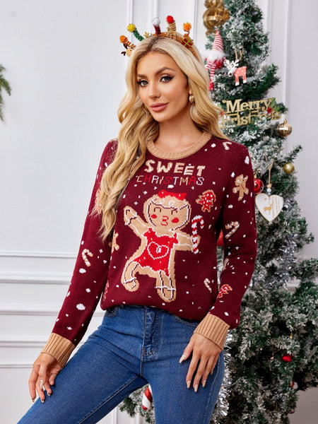 Gingerbread Round Neck Long Sleeve Sweater - S. M. & Co.