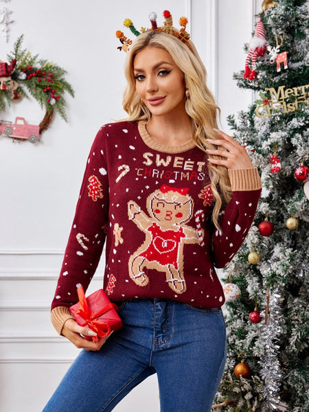 Gingerbread Round Neck Long Sleeve Sweater - S. M. & Co.