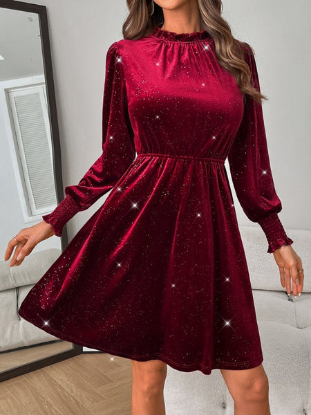 Glitter Mock Neck Long Sleeve Mini Dress - S. M. & Co.