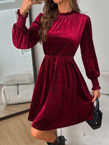 Glitter Mock Neck Long Sleeve Mini Dress - S. M. & Co.