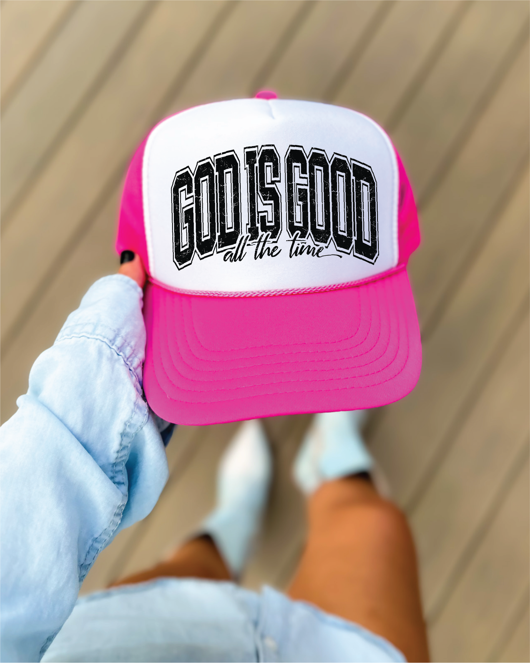 God is Good DTF Printed Hot Pink and White Trucker Hat