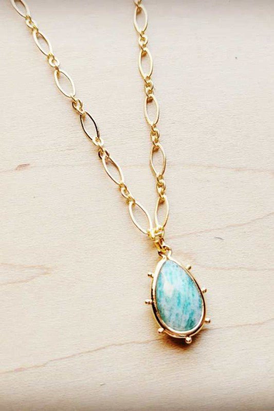 Gold Collar Necklace w/ Amazonite Pendant - S. M. & Co. Necklace