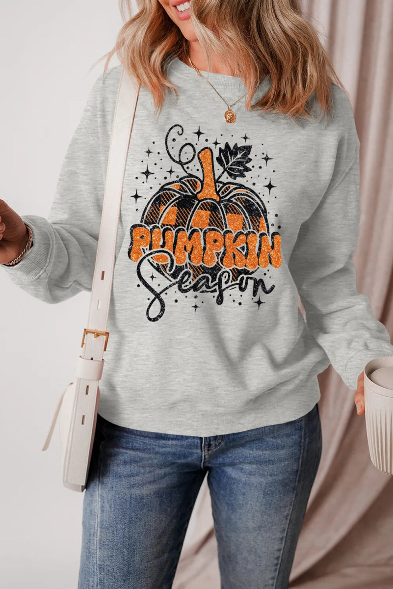 Graphic Round Neck Long Sleeve Sweatshirt - S. M. & Co.