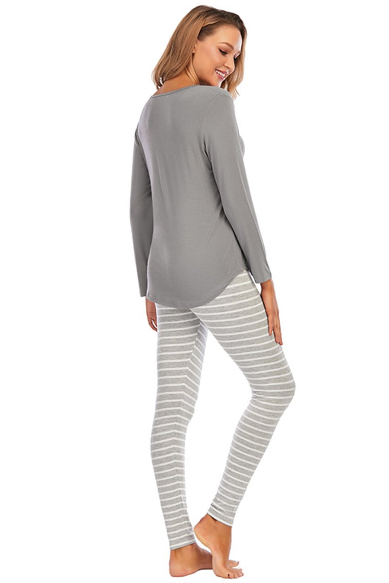 Graphic Round Neck Top and Striped Pants Set - S. M. & Co.