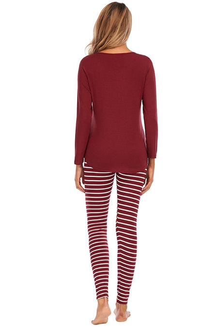 Graphic Round Neck Top and Striped Pants Set - S. M. & Co.