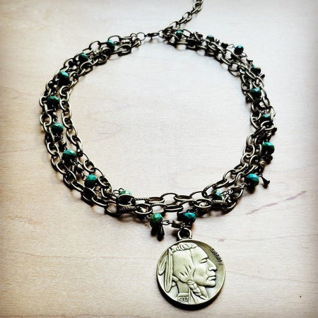 Green Jasper Collar-length Necklace w/ Indian Coin - S. M. & Co. Necklace