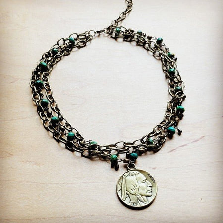 Green Jasper Collar-length Necklace w/ Indian Coin - S. M. & Co. Necklace