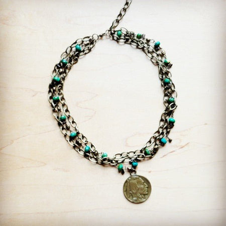 Green Jasper Collar-length Necklace w/ Indian Coin - S. M. & Co. Necklace