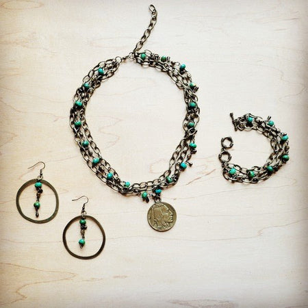 Green Jasper Collar-length Necklace w/ Indian Coin - S. M. & Co. Necklace