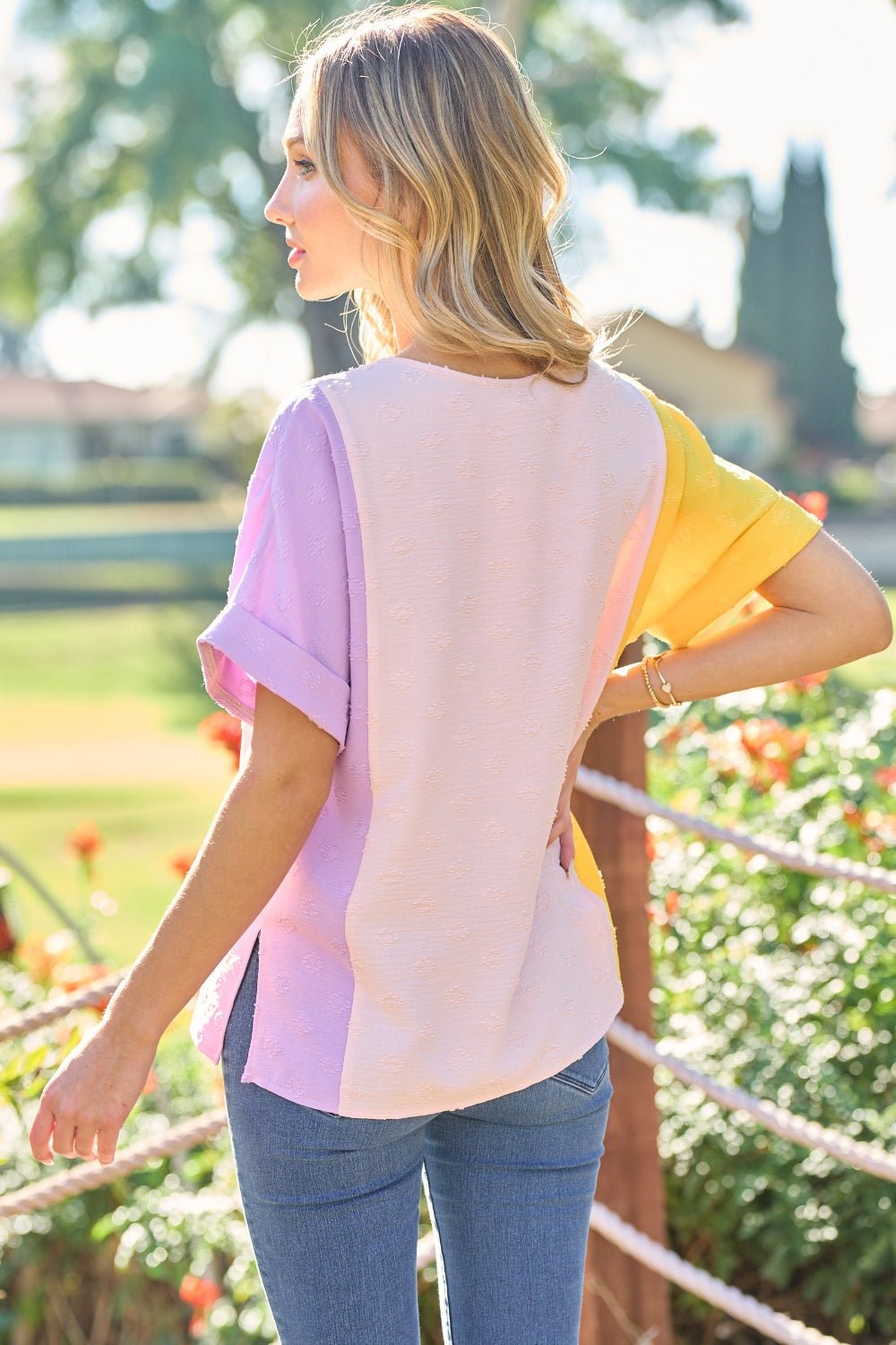 Hailey & Co Full Size Color Block Short Sleeve Top - S. M. & Co.