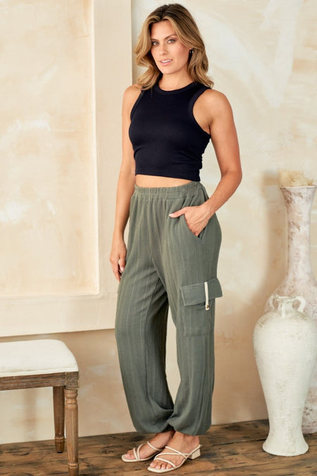 Hailey & Co Textured Rib Cargo Pants - S. M. & Co.