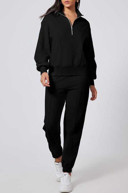 Half Zip Long Sleeve Top and Joggers Active Set - S. M. & Co.