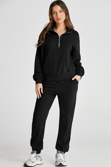 Half Zip Long Sleeve Top and Joggers Active Set - S. M. & Co.