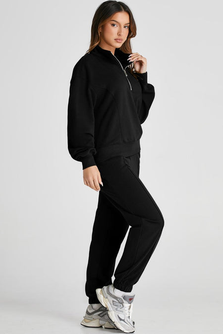 Half Zip Long Sleeve Top and Joggers Active Set - S. M. & Co.