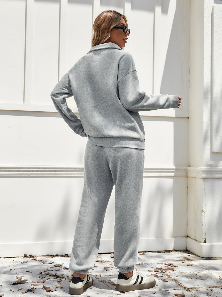 Half Zip Long Sleeve Top and Pants Set - S. M. & Co.