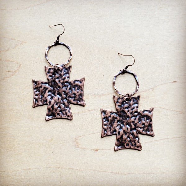 Hammered Copper Cross Earrings - S. M. & Co. Earrings